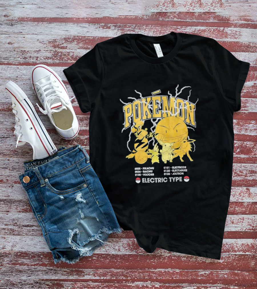 Pokémon Electric Type Pikachu Raichu Voltorb Electrode Electabuzz Jolteon T-Shirt