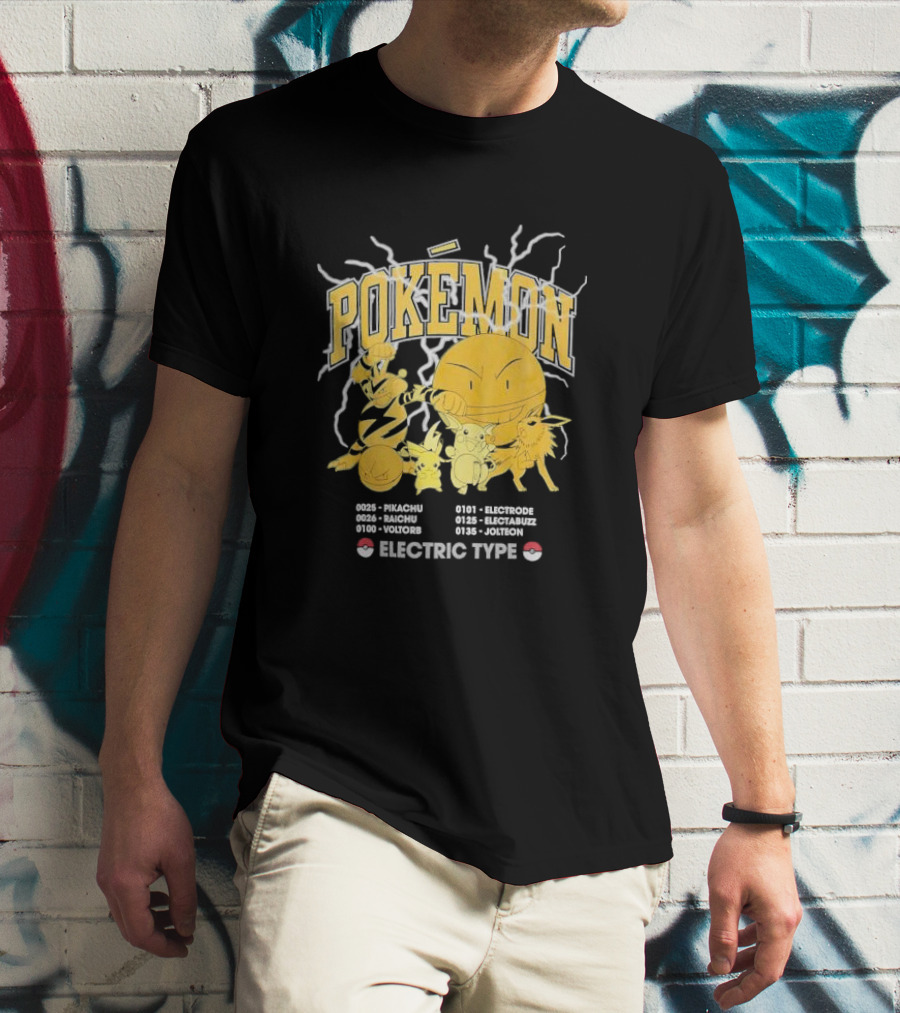 Pokémon Electric Type Pikachu Raichu Voltorb Electrode Electabuzz Jolteon T-Shirt