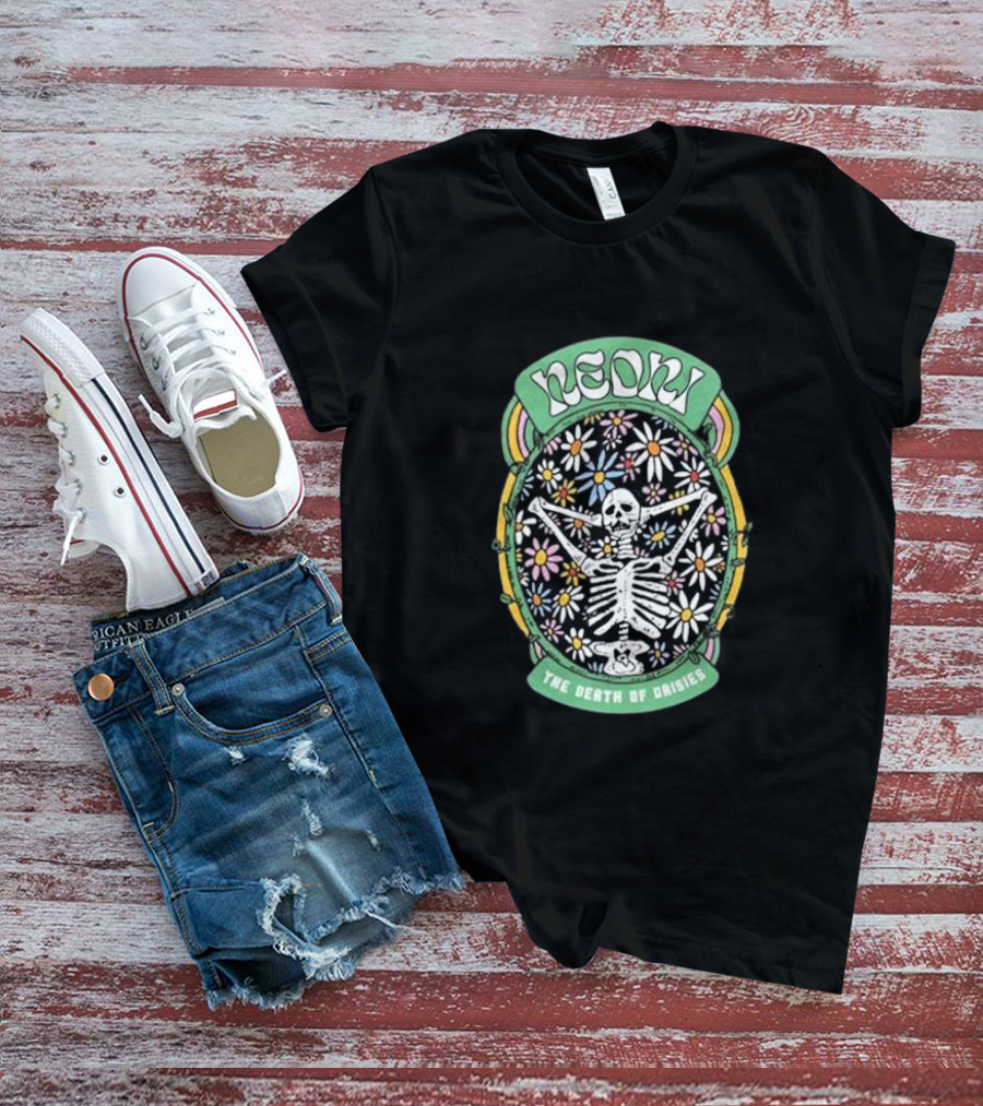 NeonI The Death Of Daisies Skeleton Surrounded By Colorful Floral T-Shirt