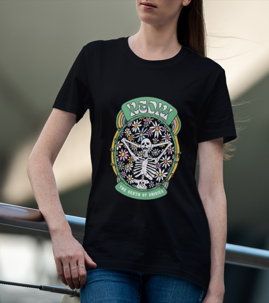 NeonI The Death Of Daisies Skeleton Surrounded By Colorful Floral T-Shirt