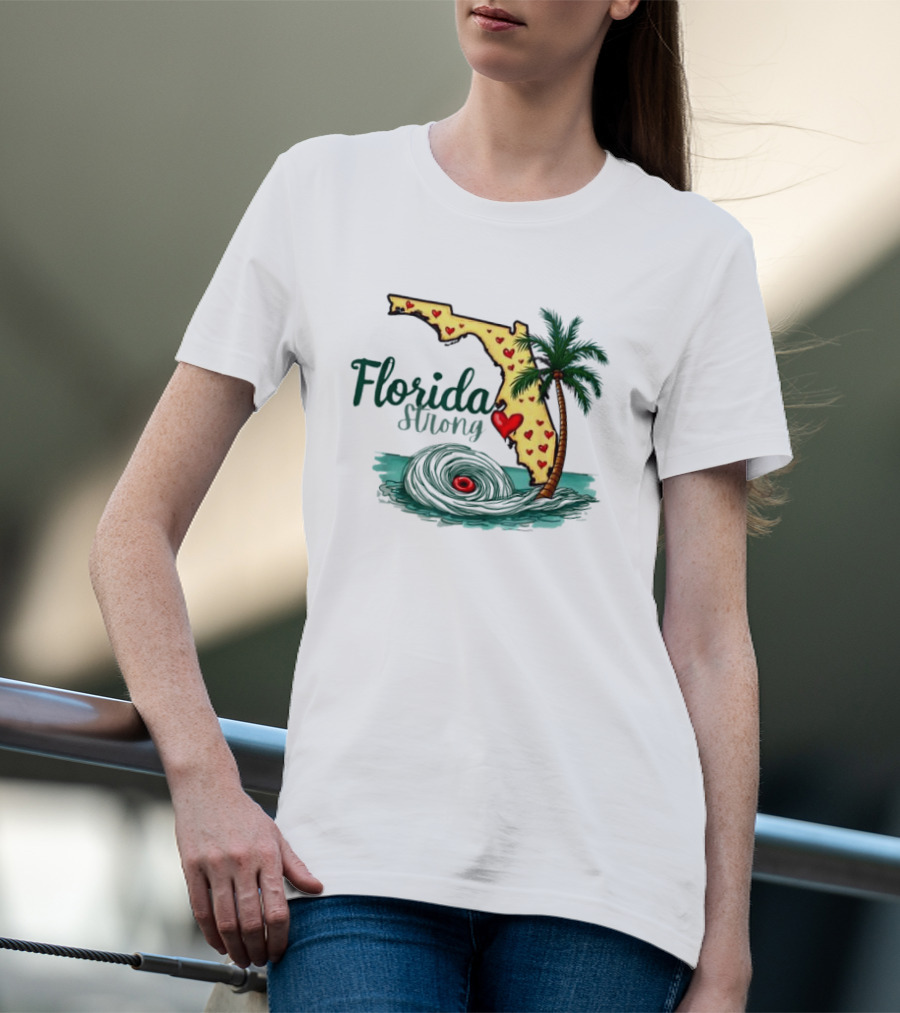 Pray For Tampa Bay Florida Strong Palm Tree Heart Map Hurricane T-Shirt