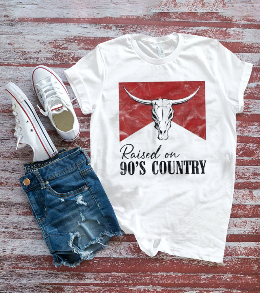 Raised On 90’s Country Western Bull Skull T-Shirt