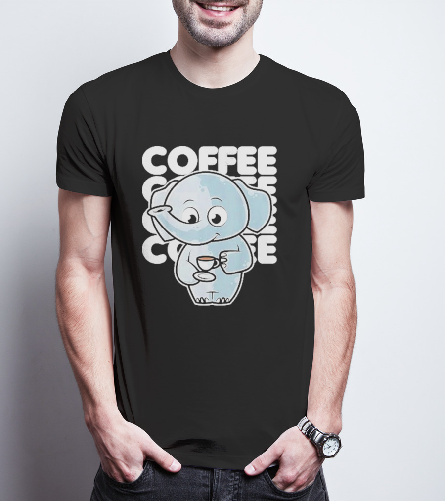 Cute Elephant Coffee Kawaii Neko Anime T-Shirt