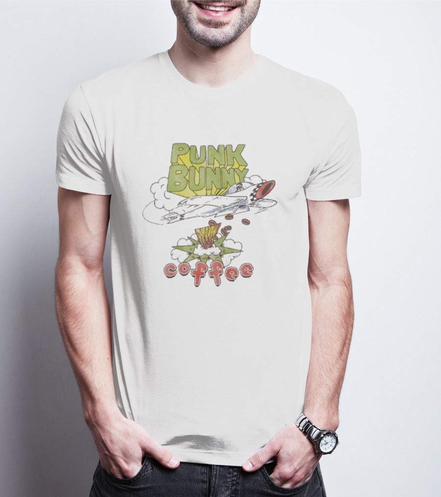Punk Bunny Coffee Airplane Rocket Blast T-Shirt