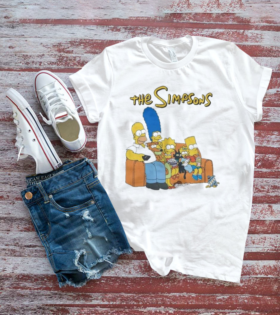 The Simpsons Couch Family Scene With Homer Marge Bart Lisa Maggie And Pets T-Shirt