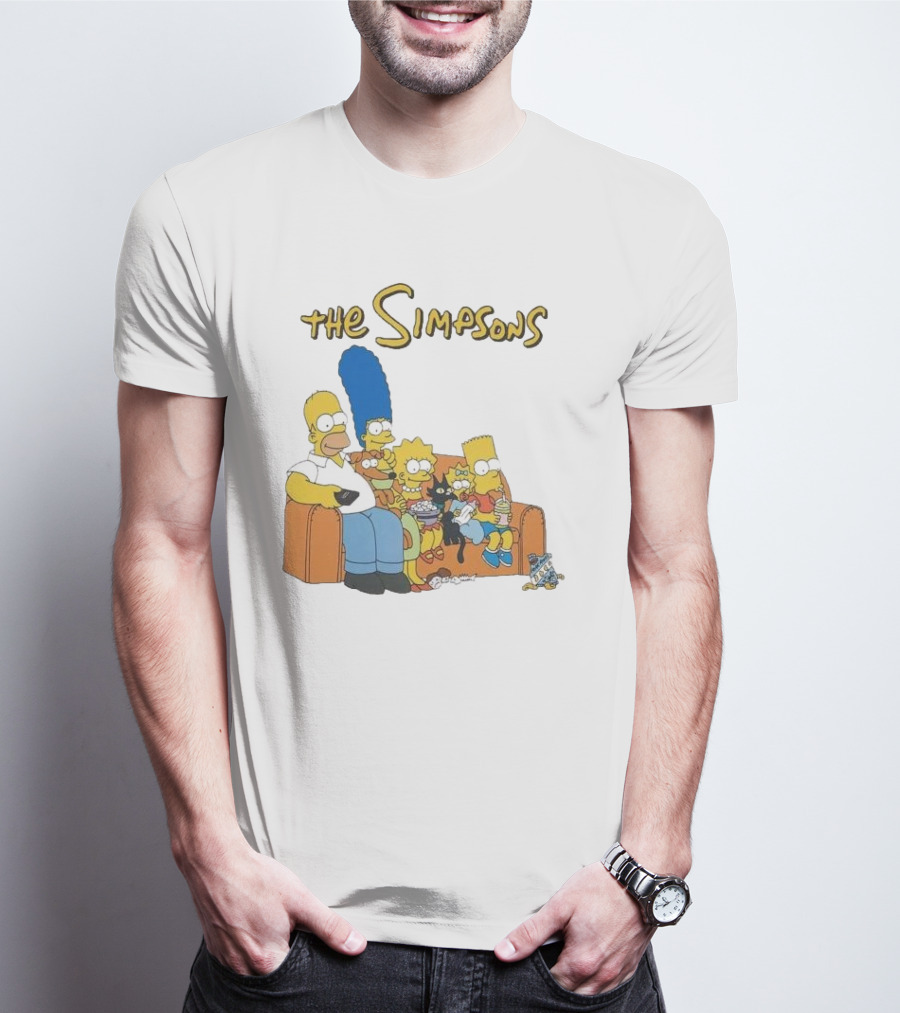 The Simpsons Couch Family Scene With Homer Marge Bart Lisa Maggie And Pets T-Shirt