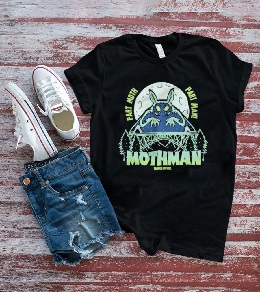 Part Moth Part Man Mothman Retro Murder Apparel Moon Bridge Forest T-Shirt