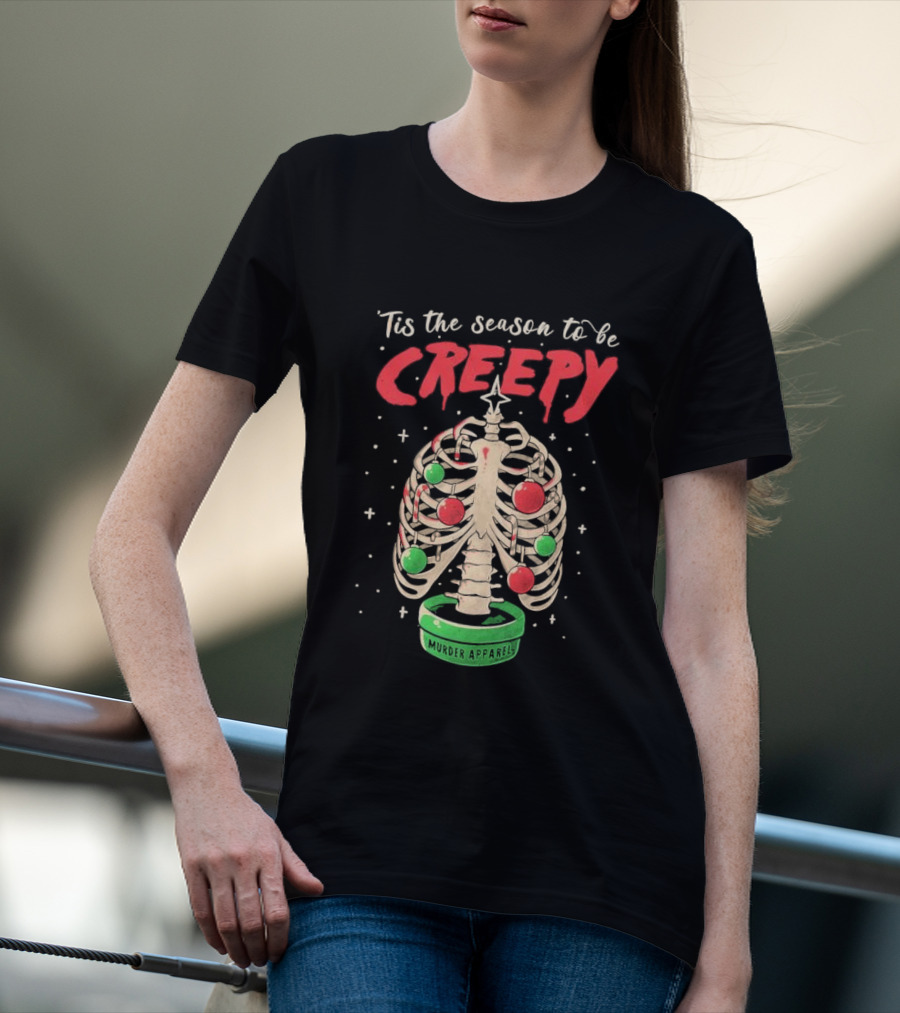 Tis The Season To Be Creepy Murder Apparals Christmas Skeleton Pine Tree T-Shirt