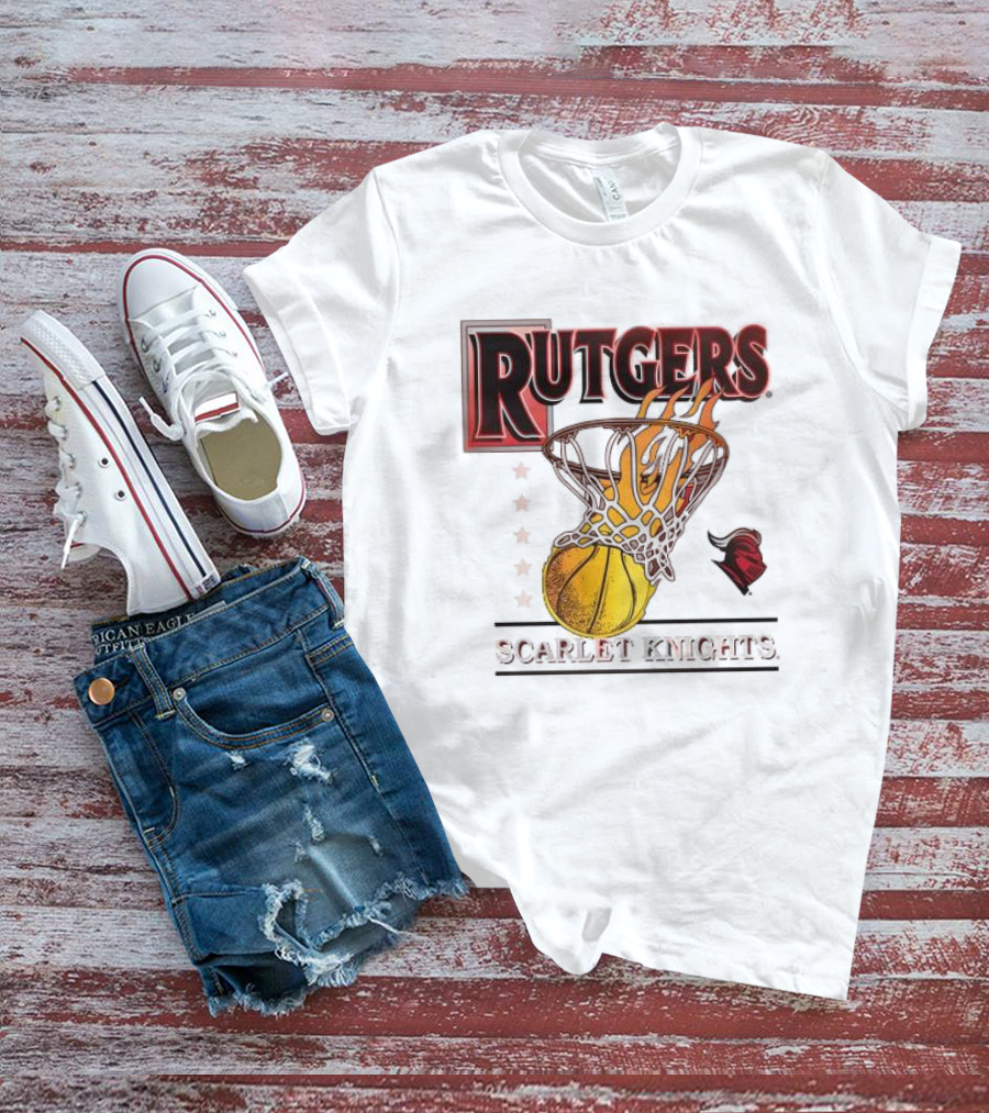 Rutgers Scarlet Knights Basketball Flaming Hoop T-Shirt