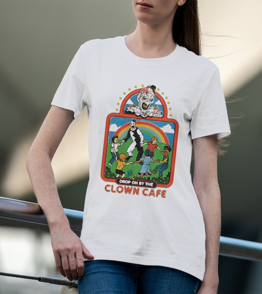 Drop On By The Clown Cafe Rainbow Clown Kids Circle T-Shirt