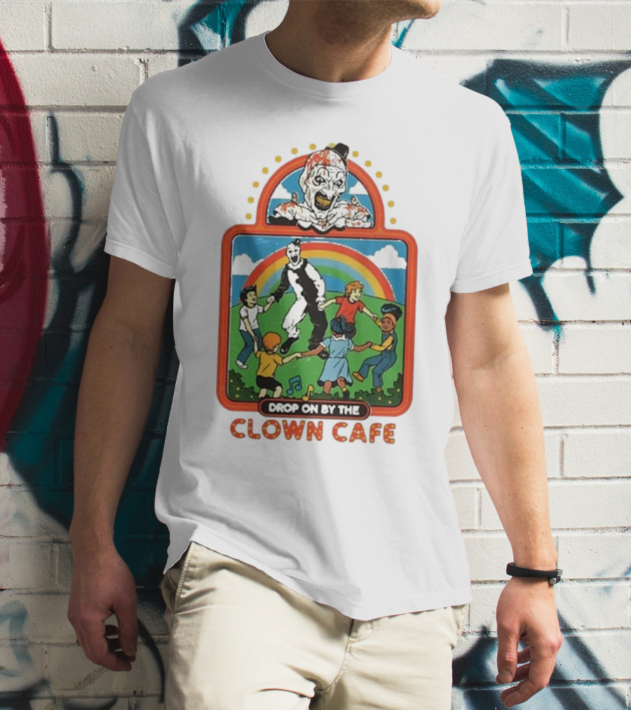 Drop On By The Clown Cafe Rainbow Clown Kids Circle T-Shirt