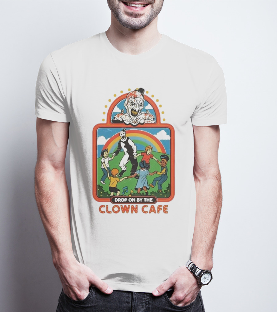 Drop On By The Clown Cafe Rainbow Clown Kids Circle T-Shirt