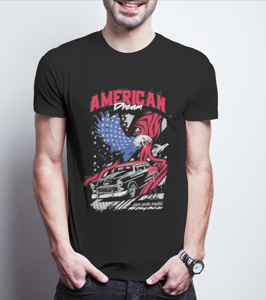 American Dream Eagle With Classic Chevy And Stars T-Shirt