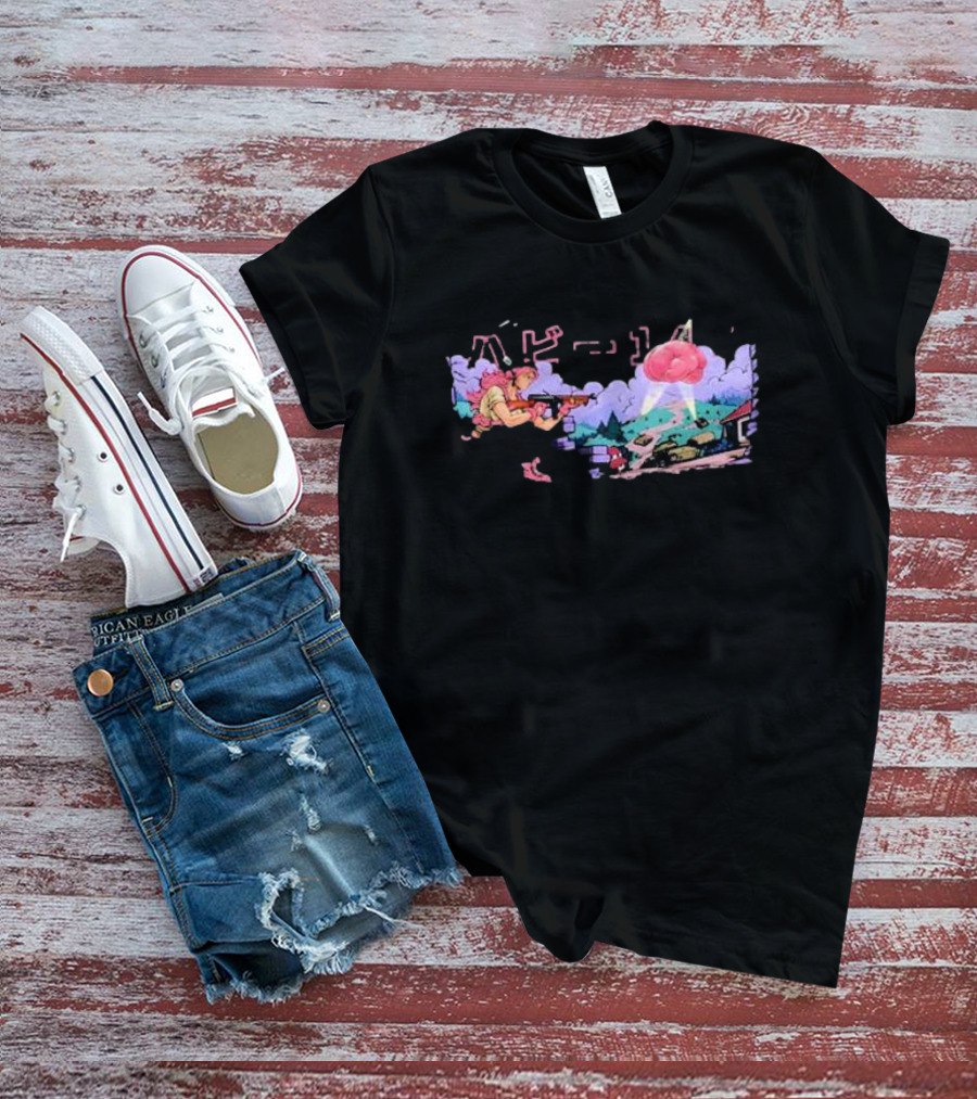 Gamer Supps Waifu Cups X Habie Sci-Fi Battle Scene With Laser And Floating Brain T-Shirt