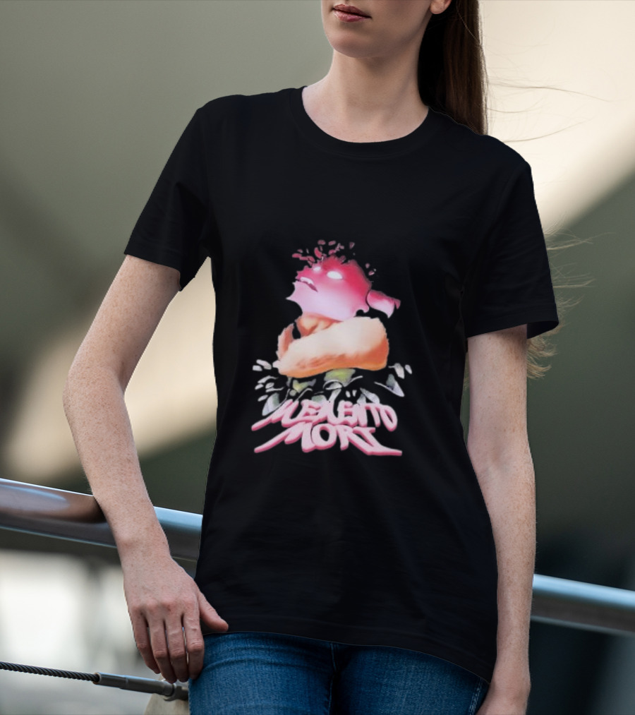 Memento Mori Floral Neon Character With Fur And Glowing Eyes T-Shirt