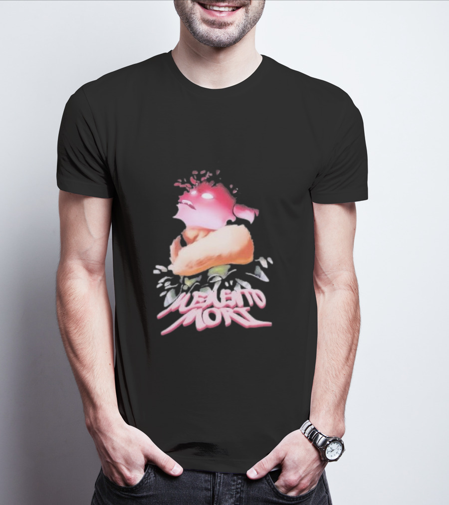 Memento Mori Floral Neon Character With Fur And Glowing Eyes T-Shirt