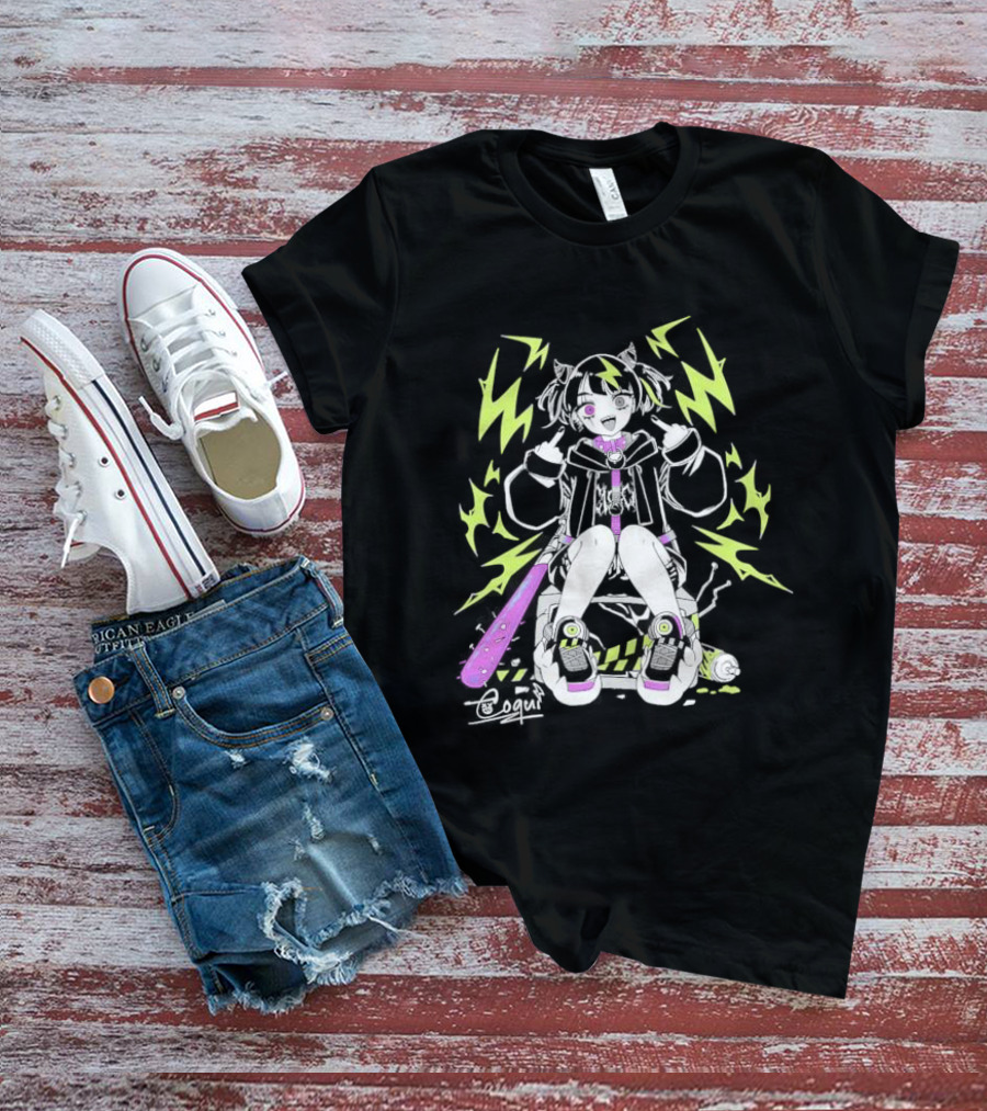 Coqui Delinquent Frog Vtuber With Purple Bat And Lightning T-Shirt