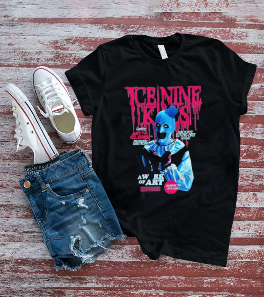 Rock Abilia Ice Nine Kills Black Featuring Art The Clown Cutting Edge Delivering Cake With A Smile T-Shirt