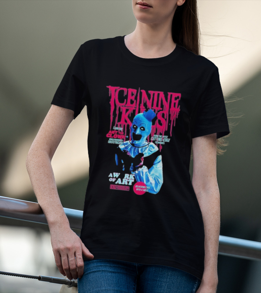 Rock Abilia Ice Nine Kills Black Featuring Art The Clown Cutting Edge Delivering Cake With A Smile T-Shirt