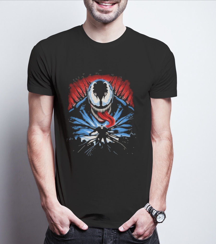 Venom Anti Hero Symbiote Red And Blue Cityscape Iconic T-Shirt