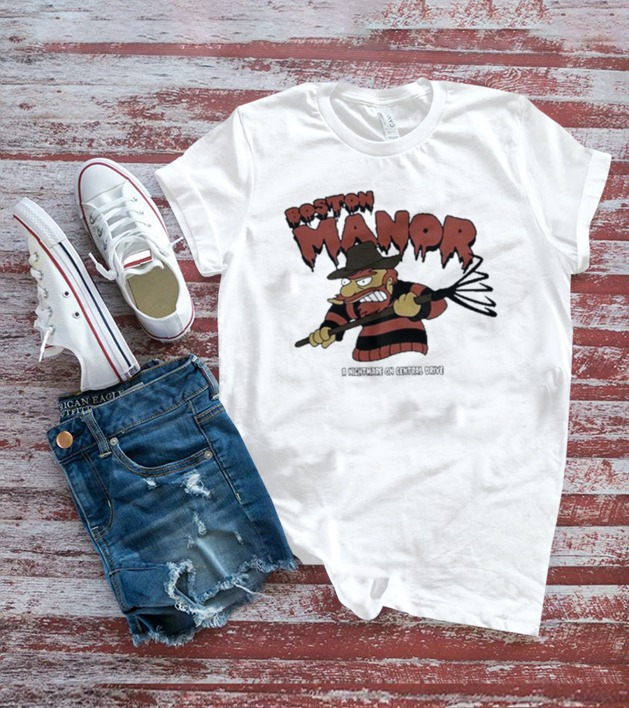 Boston Manor A Nightmare On Central Drive Freddy Krueger Parody Character T-Shirt