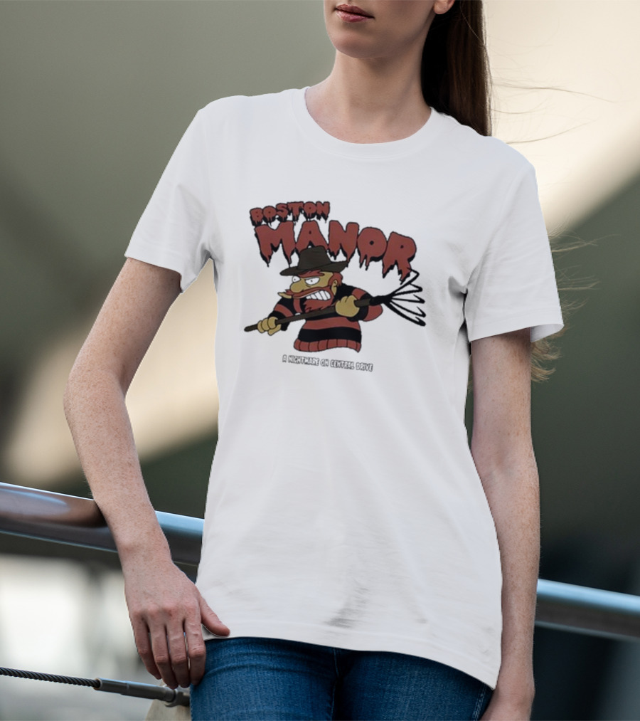 Boston Manor A Nightmare On Central Drive Freddy Krueger Parody Character T-Shirt
