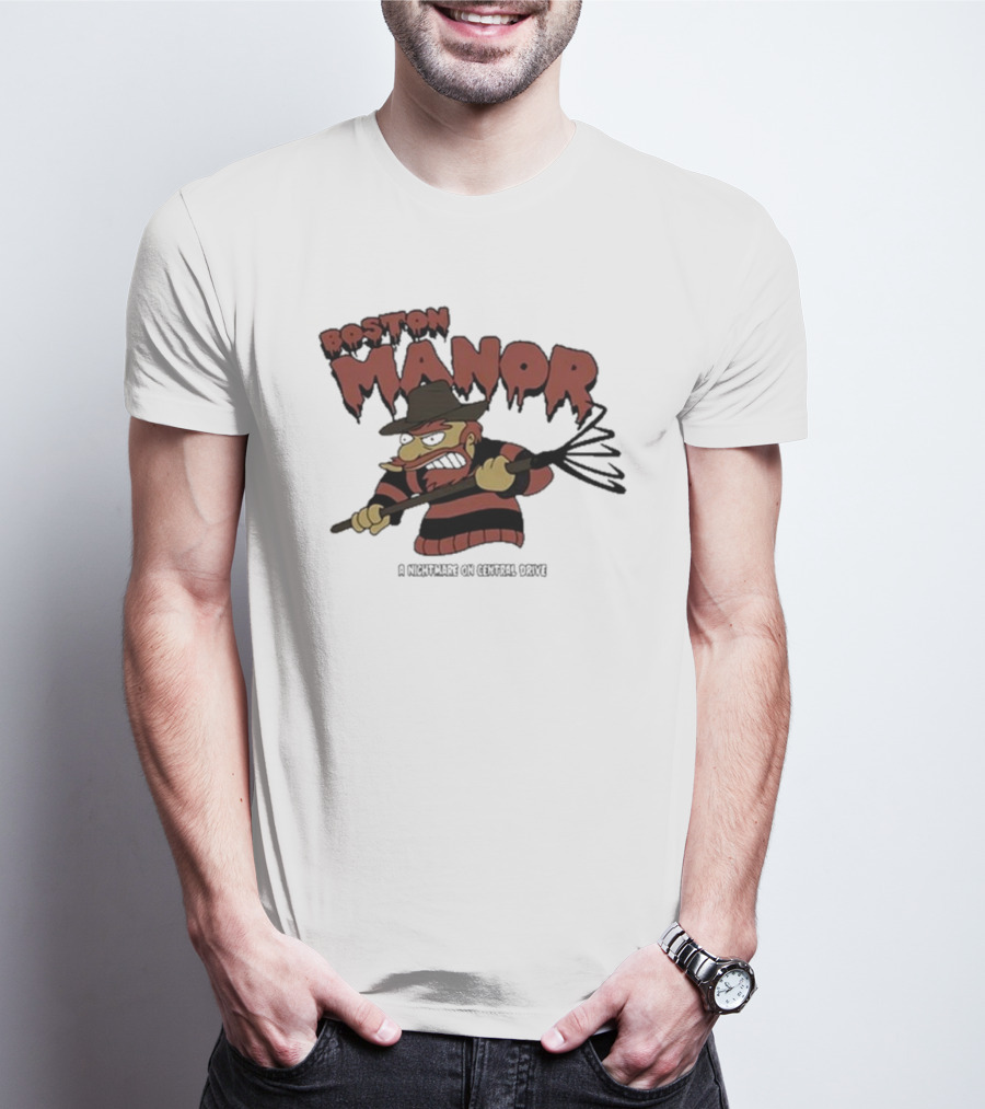 Boston Manor A Nightmare On Central Drive Freddy Krueger Parody Character T-Shirt