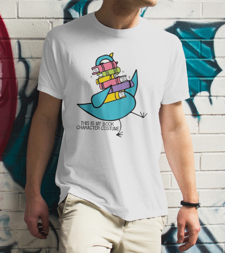 This Is My Book Character Costume Pigeon Holding Stack Of Books T-Shirt