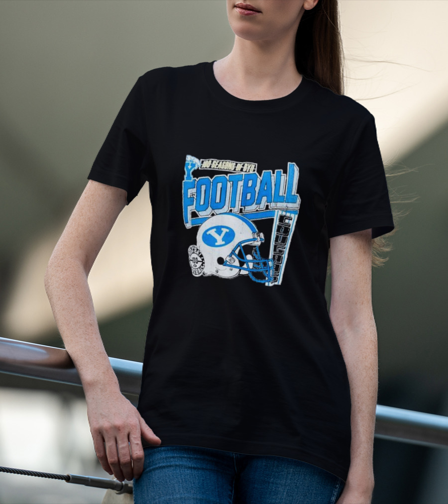 100 Seasons Of BYU Football Cougars Helmet Royal Army Brand T-Shirt