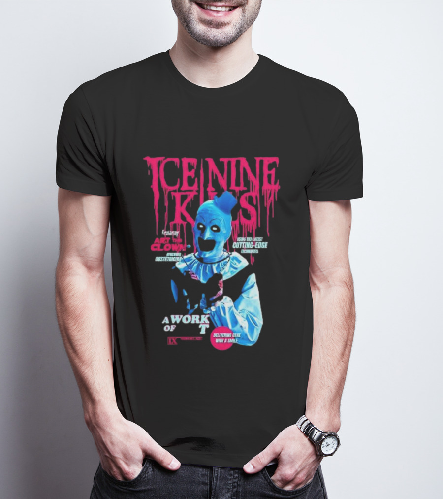 Ice Nine Kills Featuring Art The Clown Cutting Edge A Work Of T IX Delivering Cake With A Smile T-Shirt