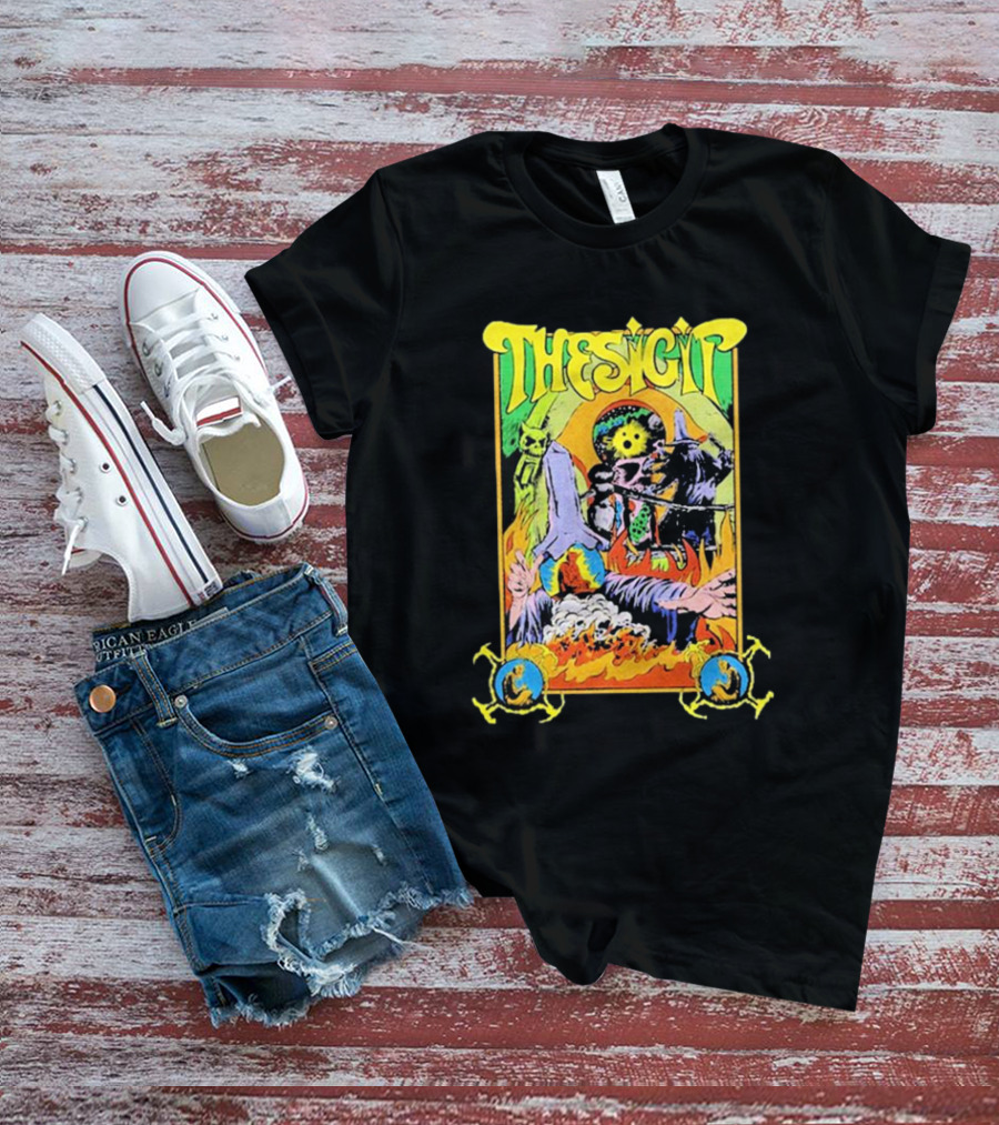 THESIGIT Psychedelic Skeletons Fire Scene Retro T-Shirt
