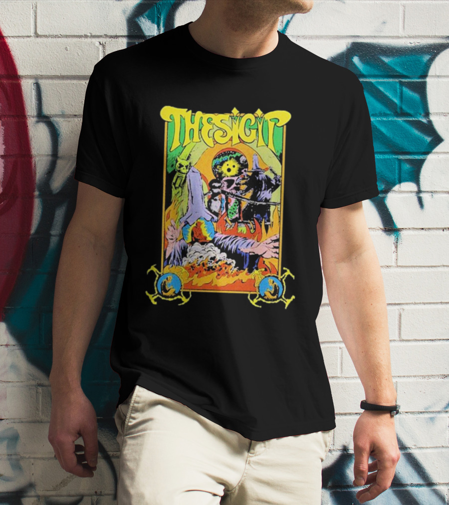 THESIGIT Psychedelic Skeletons Fire Scene Retro T-Shirt