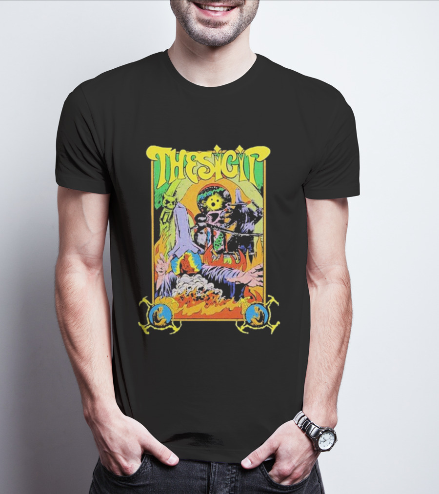 THESIGIT Psychedelic Skeletons Fire Scene Retro T-Shirt
