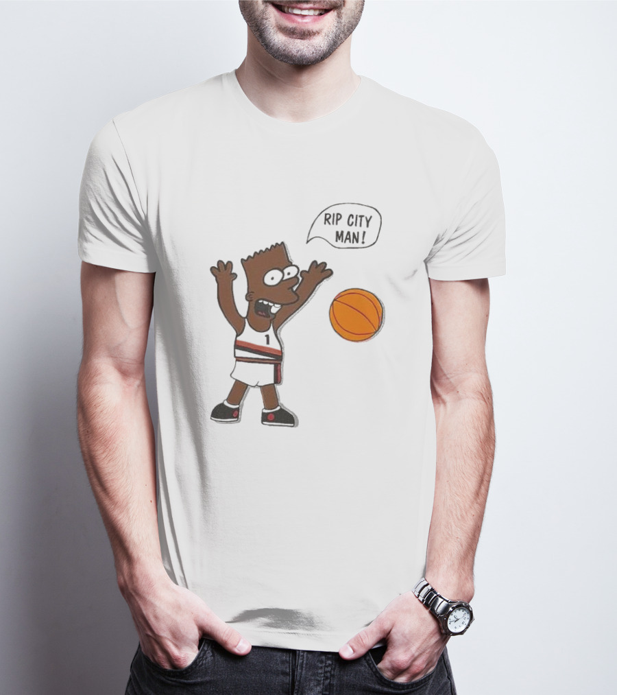 Rip City Man Bart Simpson Basketball Player With Orange Ball T-Shirt