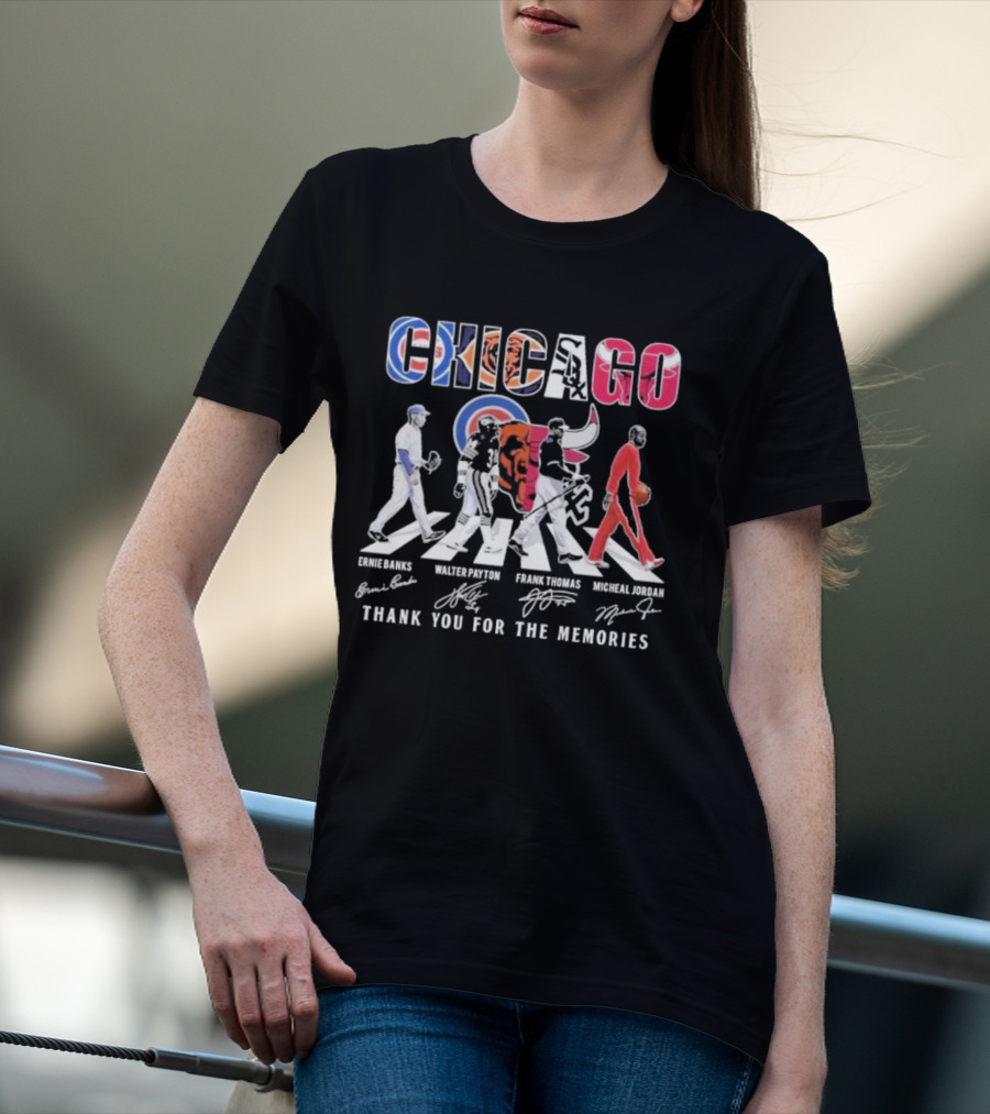 Chicago Cubs Bears Bulls Ernie Banks Walter Payton Frank Thomas Michael Jordan Thank You For The Memories T-Shirt