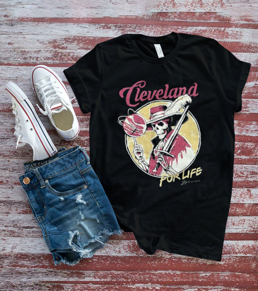 Cleveland Basketball Spinning Skeleton For Life T-Shirt