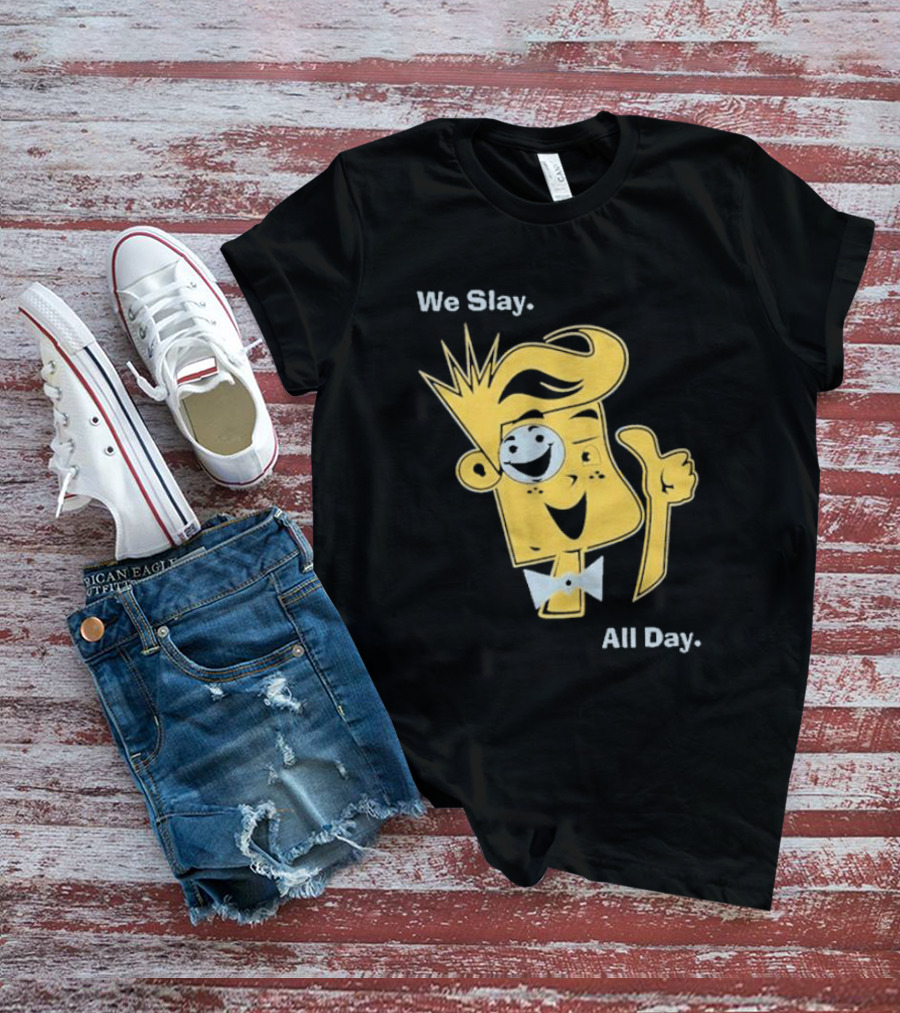 We Slay All Day Fgteev Shiny Yellow Character With Smile And Bow Tie T-Shirt