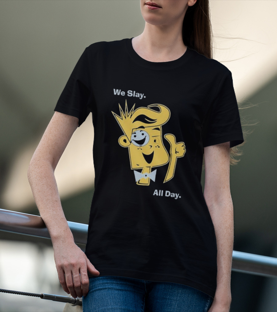 We Slay All Day Fgteev Shiny Yellow Character With Smile And Bow Tie T-Shirt