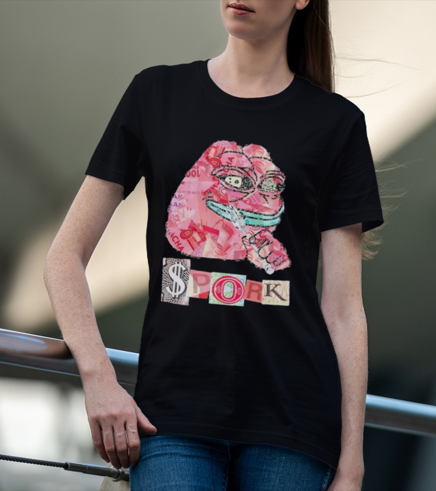Pauly Spork Frog With Collage Pattern And Iconic Symbolism T-Shirt