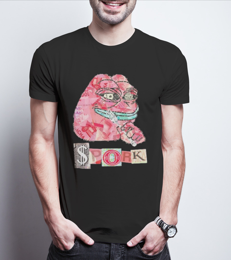Pauly Spork Frog With Collage Pattern And Iconic Symbolism T-Shirt