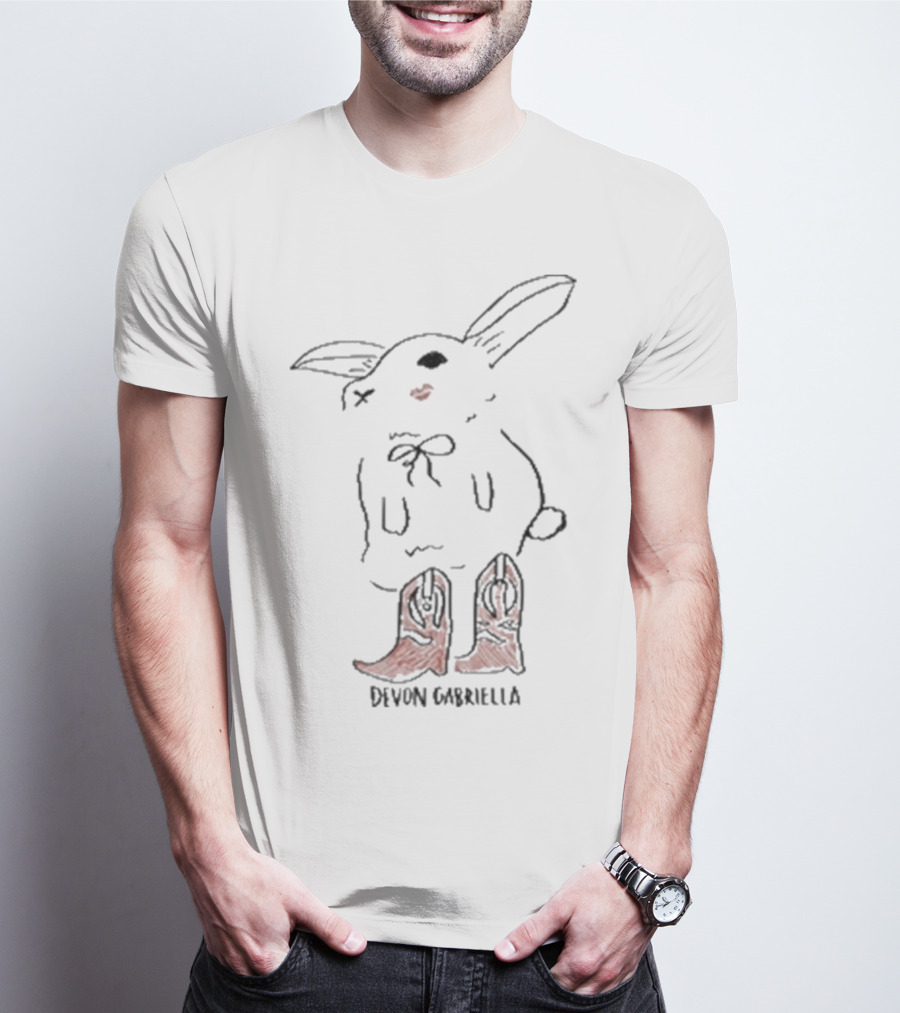 Devon Gabriella Bunny In Boots With Ribbon Bow And Cowboy Shoes T-Shirt