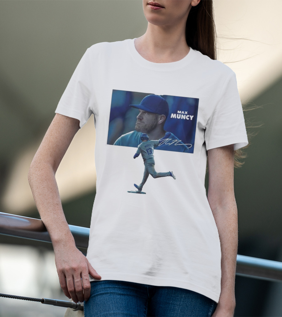 Max Muncy Baseball Figurine And Signature Photo T-Shirt