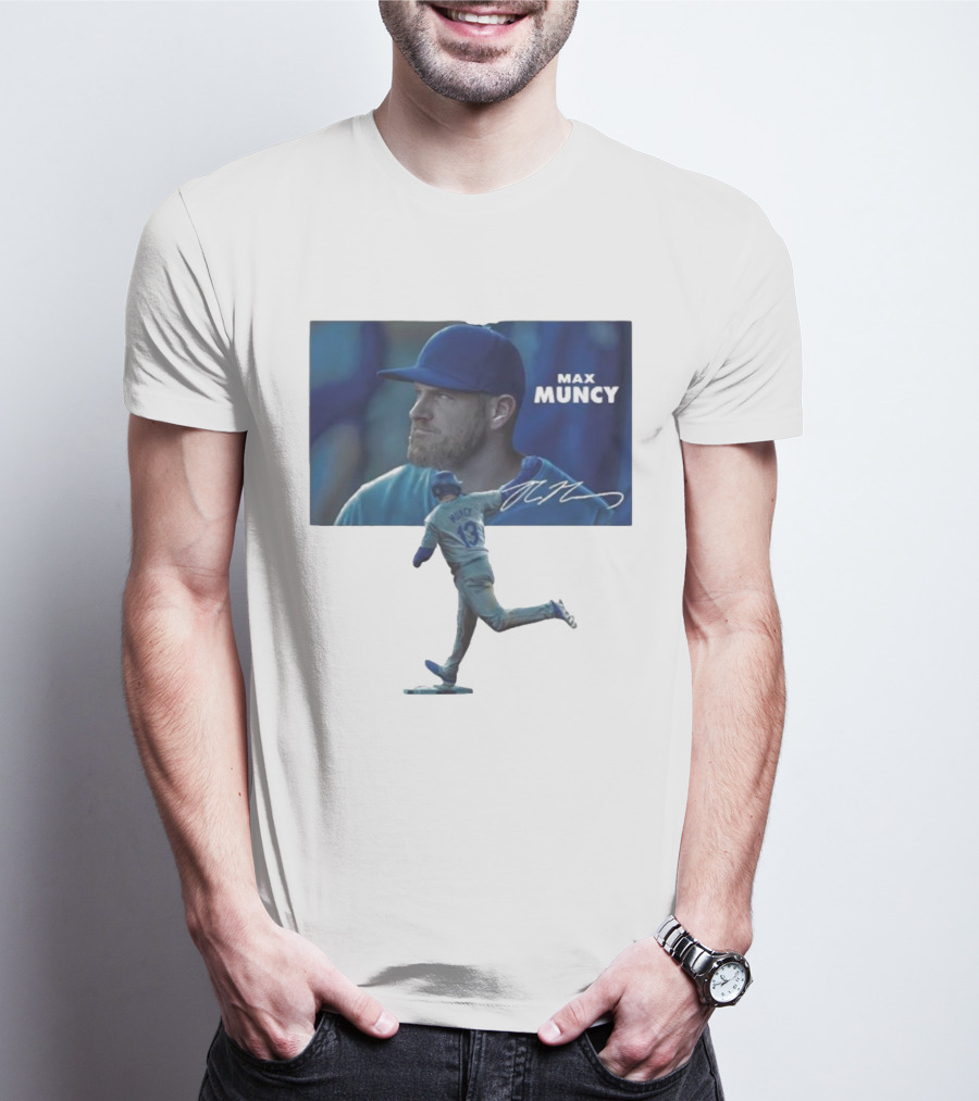 Max Muncy Baseball Figurine And Signature Photo T-Shirt