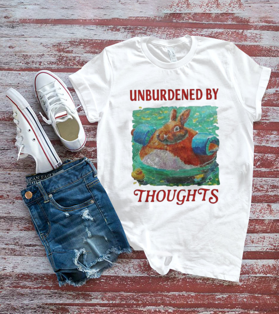 UNBURDENED BY THOUGHTS Rabbit Floating With Tube In Water Scene T-Shirt
