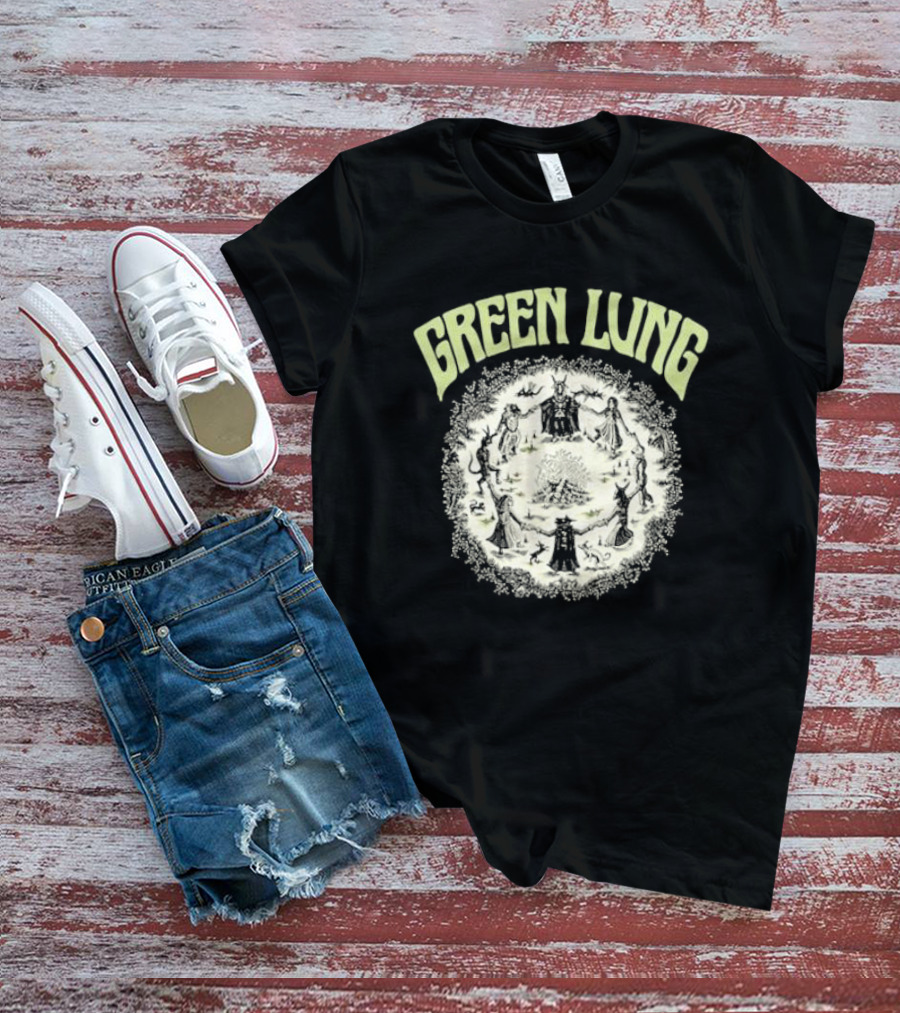 Green Lung Mystic Circle Ritual Scene With Figures And Central Fire T-Shirt