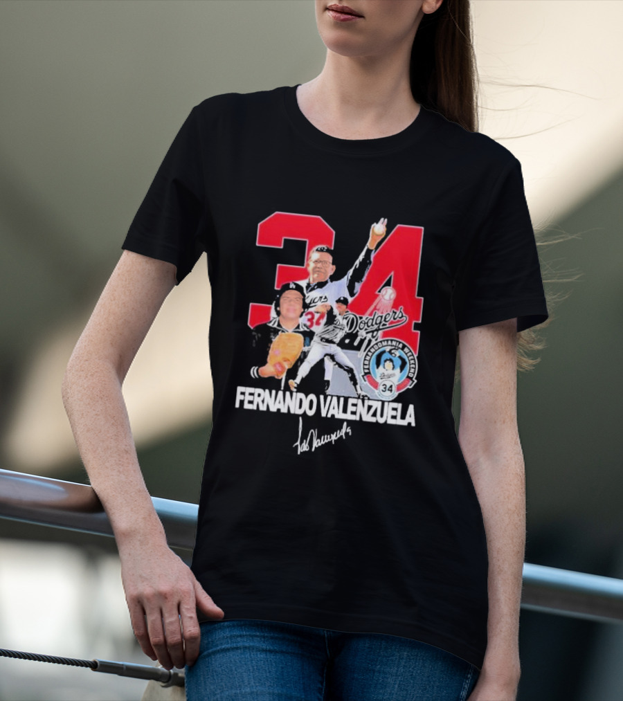 Fernando Valenzuela Dodgers 34 Legend Baseball Tecolomania Mexican 34 Signature T-Shirt