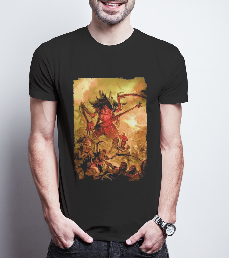 War Zone Octarius Rising Tide Black Tyranid Artwork Battle Scene T-Shirt