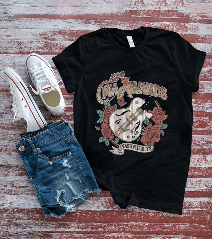 58th CMA Awards Nashville TN Guitar And Roses T-Shirt