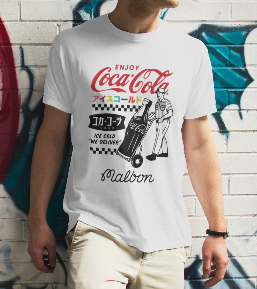 Enjoy Coca-Cola Ice Cold We Deliver Vintage Style Malbon Collaboration T-Shirt