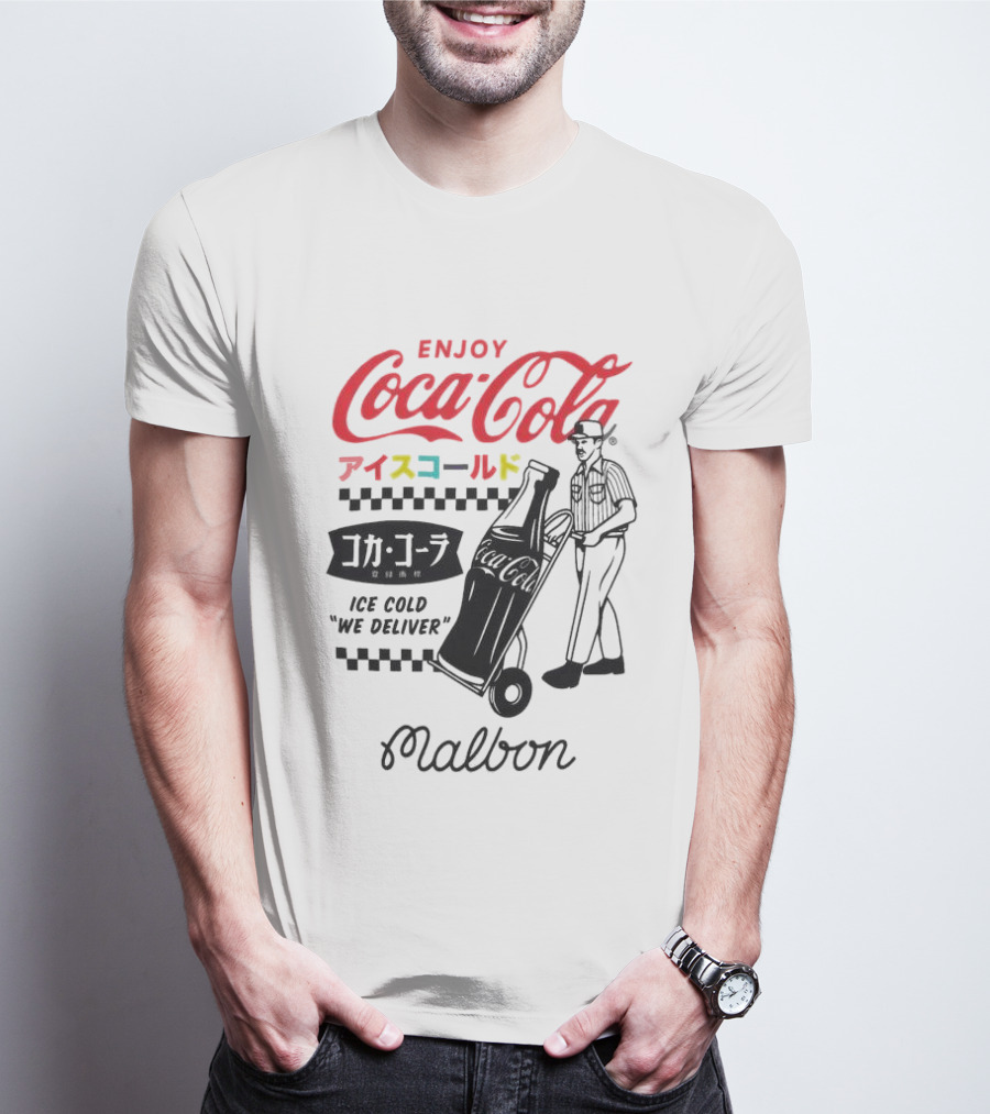Enjoy Coca-Cola Ice Cold We Deliver Vintage Style Malbon Collaboration T-Shirt